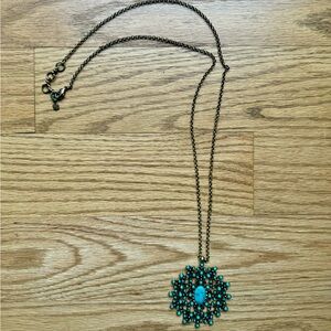 Lucky Brand turquoise pendant necklace antique gold toned